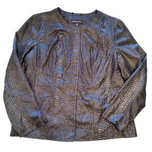 Dana Buchman XL Brown Snakeskin Print Faux Leather Jacket Button Front Lined
